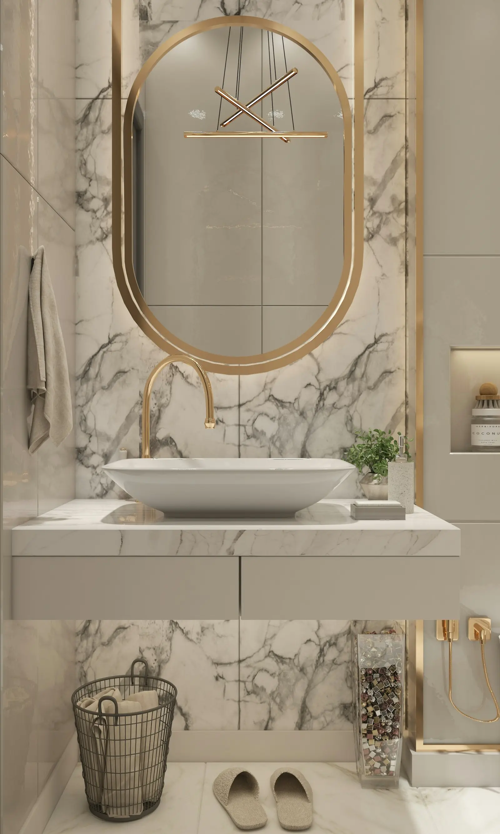 A clean, well-lit residential bathroom. Arlington.